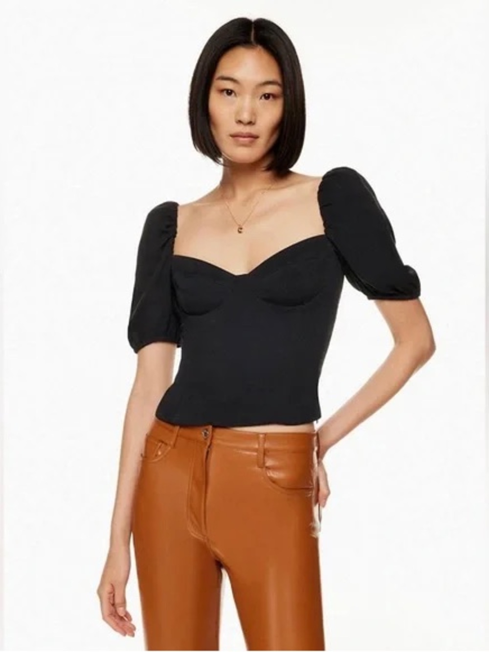 Wilfred Black Sweetheart Puff-Sleeve Top